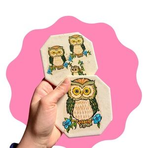 Owl Design Tiles with Floral Accents